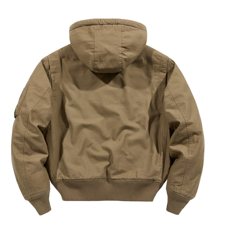 Herren  isolierte Kapuzen-Canvas-Arbeitsjacke Bomber mit geschwungenen Handtaschen und verstärktem Ärmel-Reißverschlussfach Drune