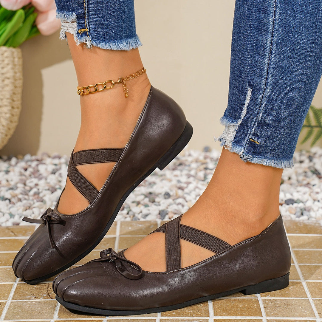 Damen elegante Ballerinas mit dekorativen Schleifen und elastischen Riemen Drune