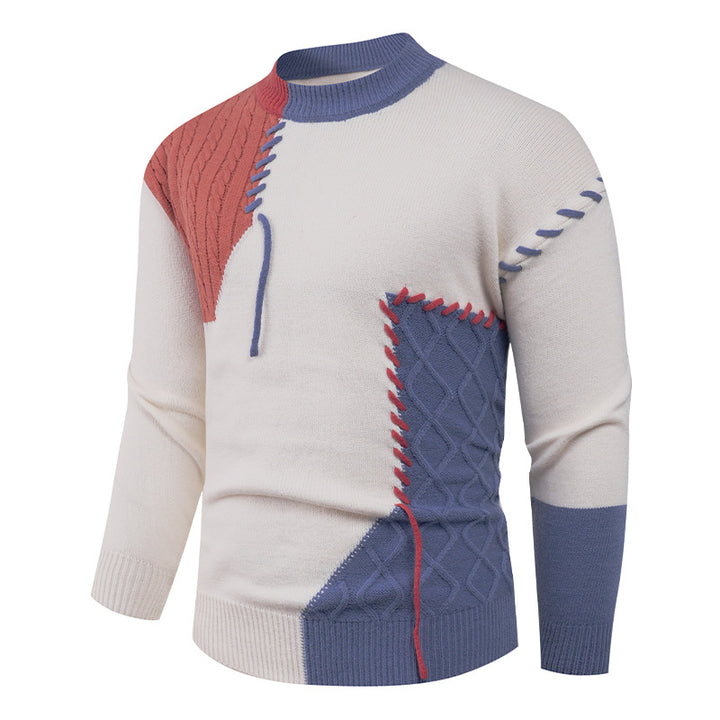 Herren nan Patchwork-Strickpullover mit Zopfstrick-Einsätzen und dekorativen Nahtapplikationen Drune