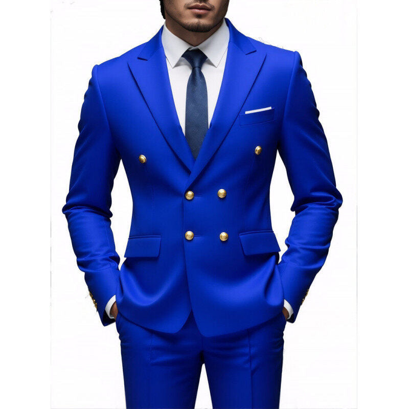 Herren nan doppelreihiger Slim-Fit Anzug mit goldenen Zierknöpfen und schmaler Businesshose Drune