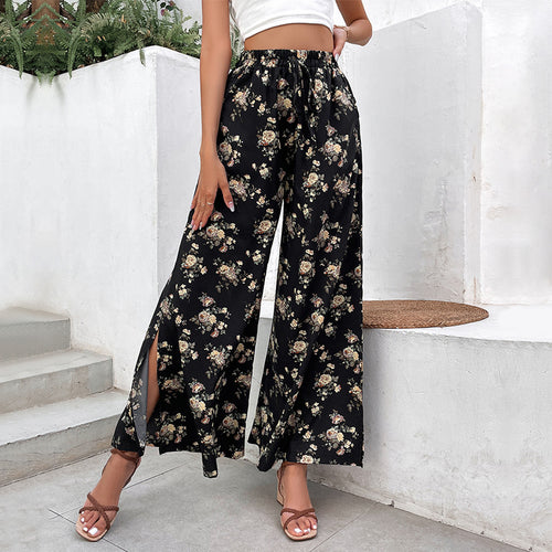 Damen Palazzo-Hose mit floralem Muster und seitlichen Schlitzen Drune