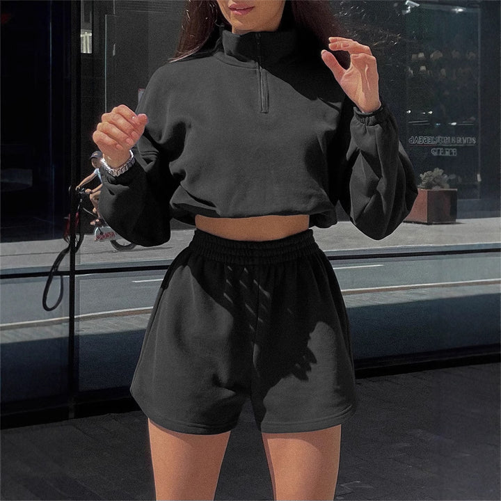 Damen cropped Sportpullover und Shorts-Set Drune