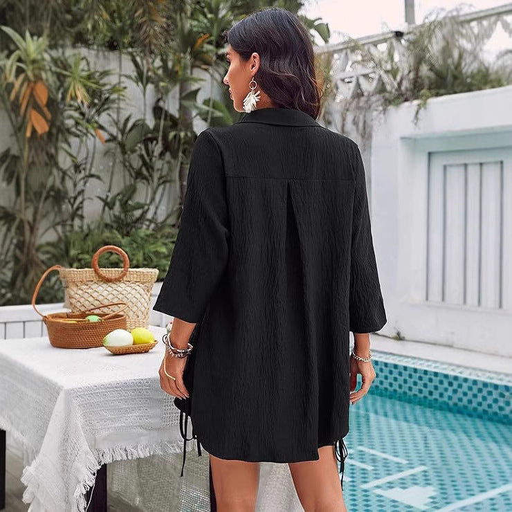 Damen lässige Strandbluse mit modischen Rüschendetails Drune
