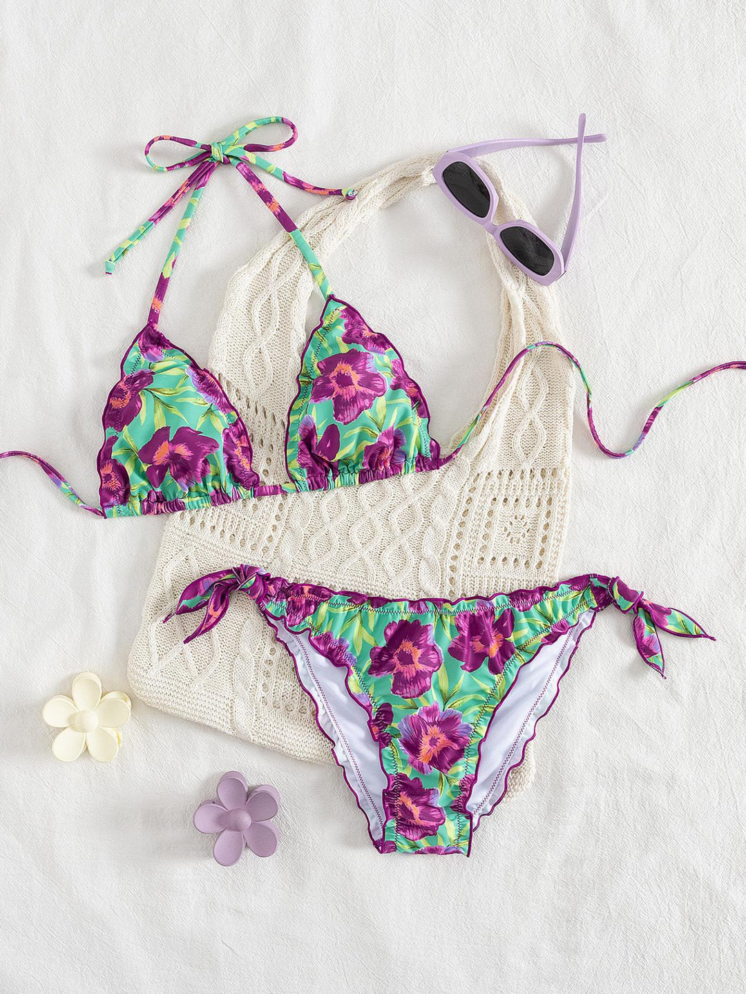 Damen floral gemusterter Triangel-Bikini Drune
