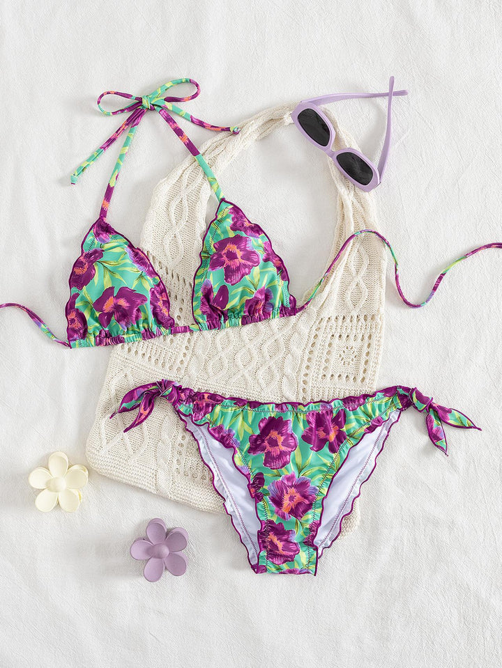 Damen floral gemusterter Triangel-Bikini Drune