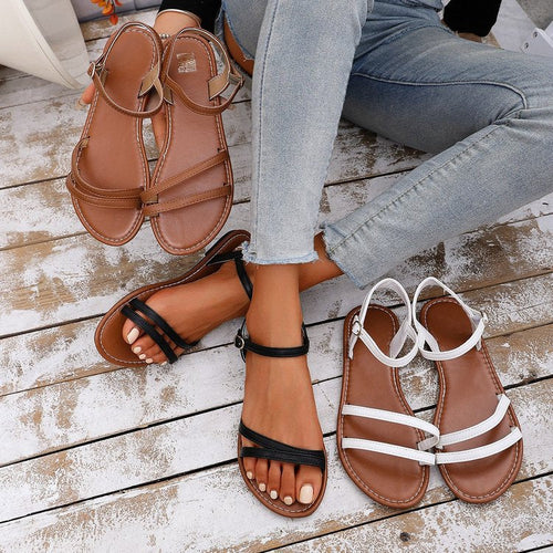 Damen Sandalen mit verstellbaren Riemen und rutschfester Sohle Drune