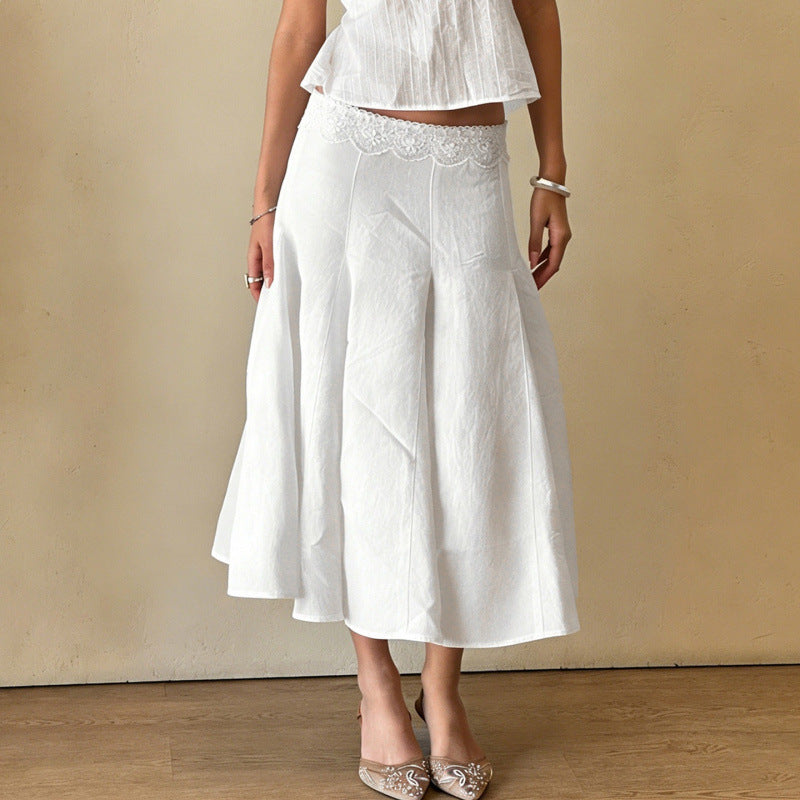Damen Eleganter, fließender Midirock mit elastischem Bund Drune