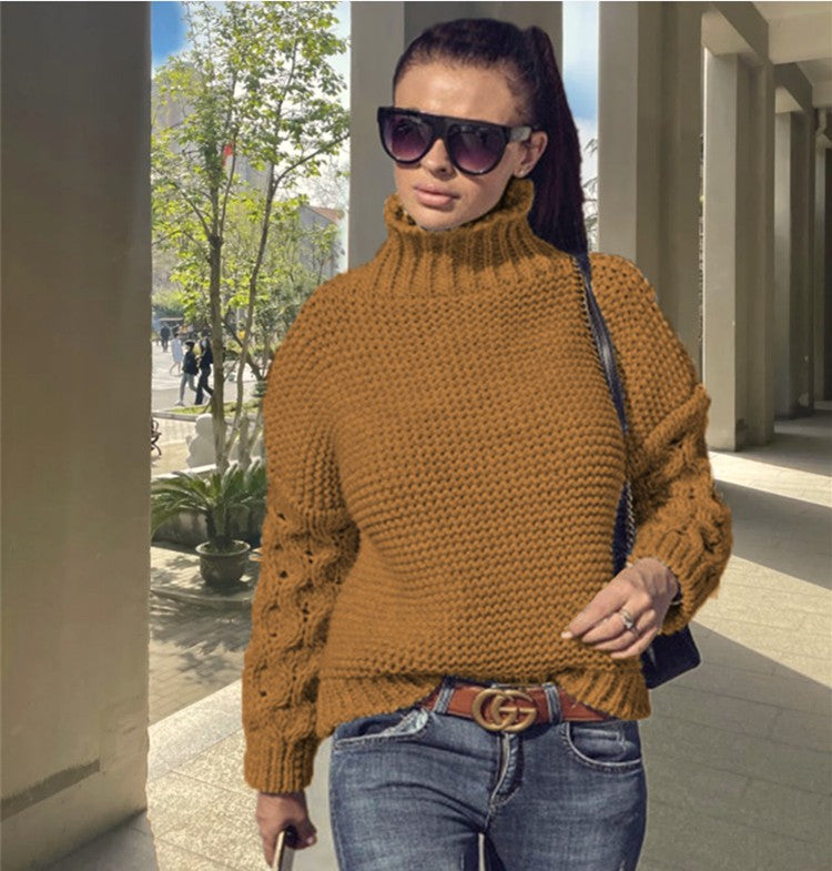 Damen Grobstrickpullover mit hohem Kragen und modischen Zopfdetails Drune