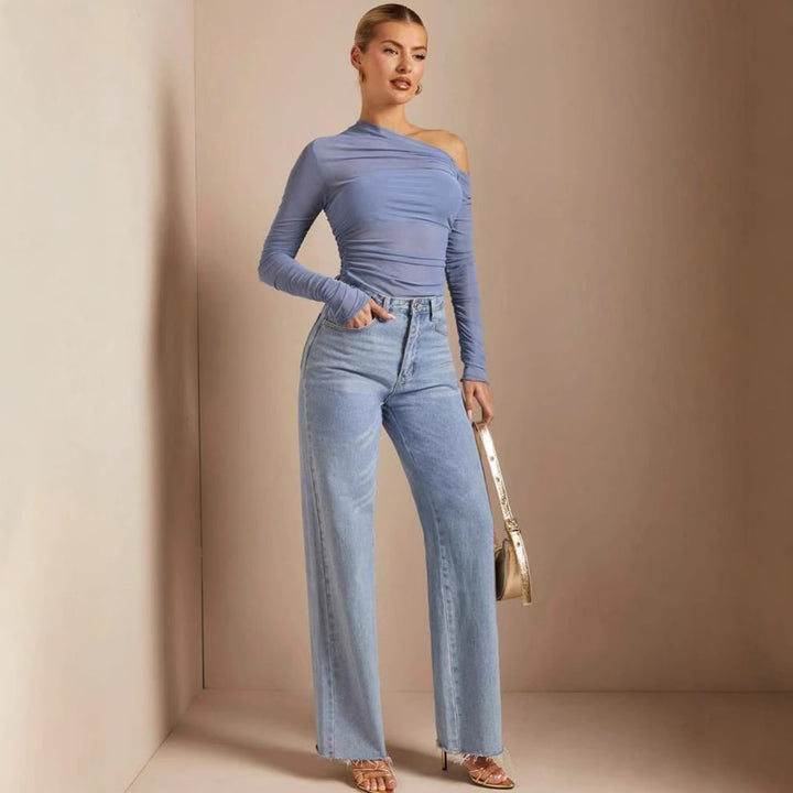 Damen Asymmetrischer Body mit Raffungen und langen Ärmeln Drune