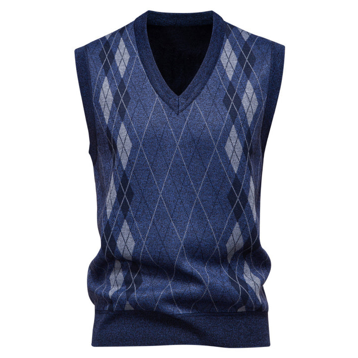 Herren nan elegante Rautenmuster-Strickweste mit V-Ausschnitt und leichtem Baumwollmix Drune