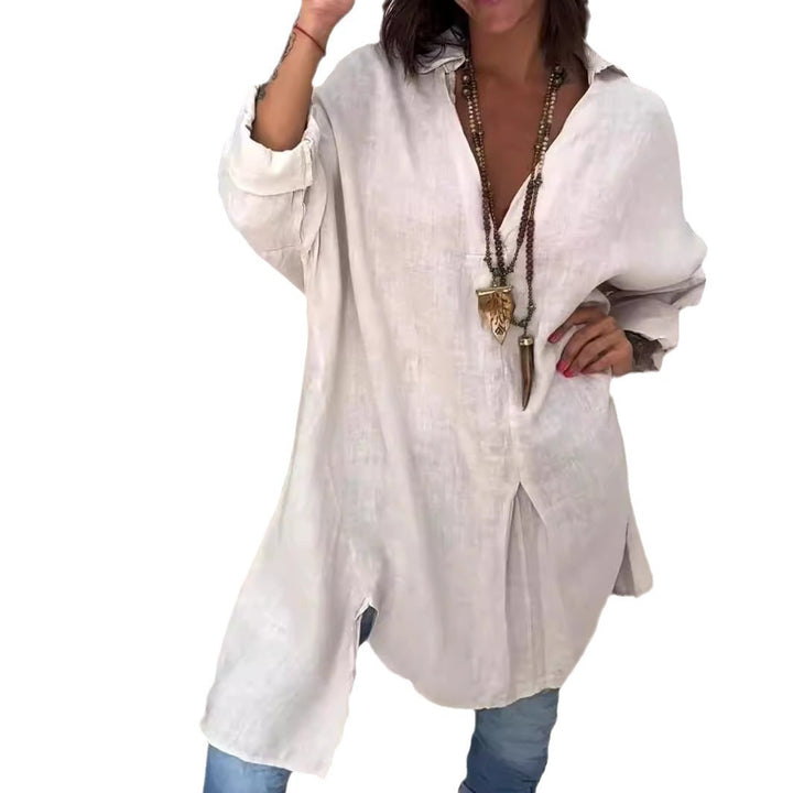 Damen Leichte Leinenbluse mit lässigem Schnitt und Knopfleiste Drune