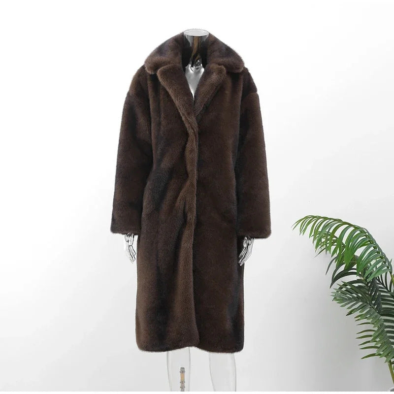 Damen Eleganter Kunstpelzmantel mit weichem Innenfutter Drune