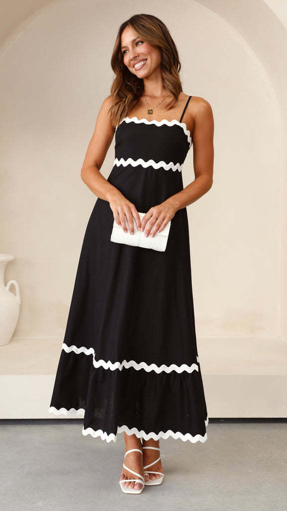 Damen Maxikleid mit kontrastierenden Rüschen Drune