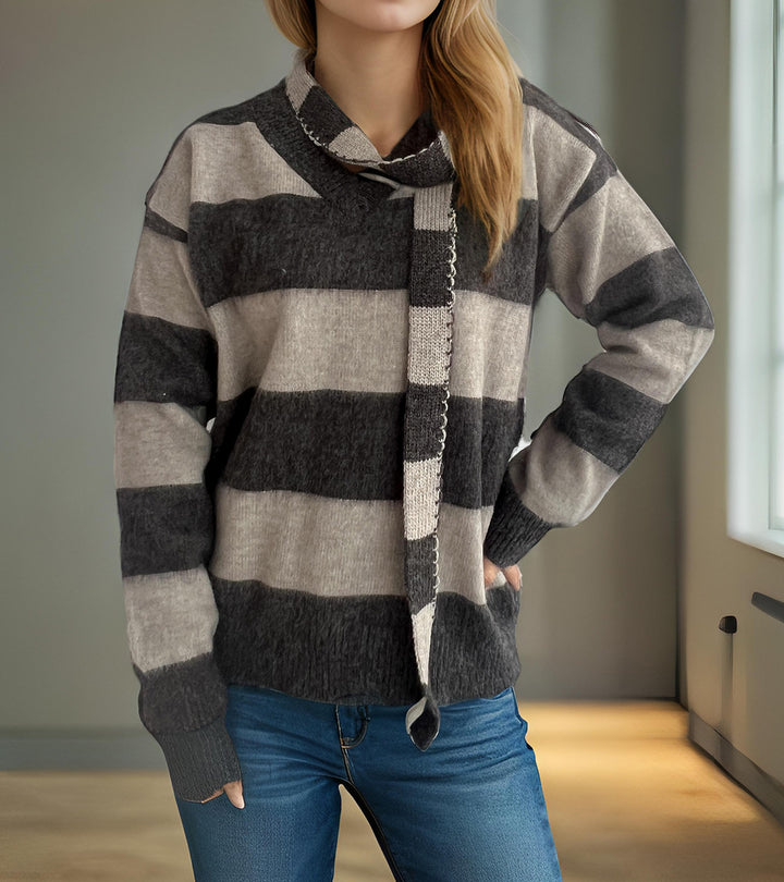 Damen lässiger Strickpullover mit besonderen Schlaufenakzenten Drune