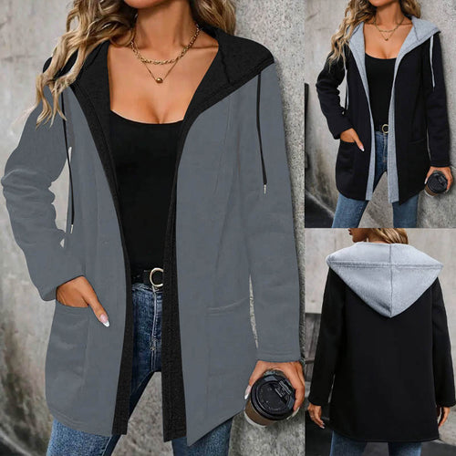 Damen lässige Langarmjacke mit Kapuze und praktischen Taschen Drune