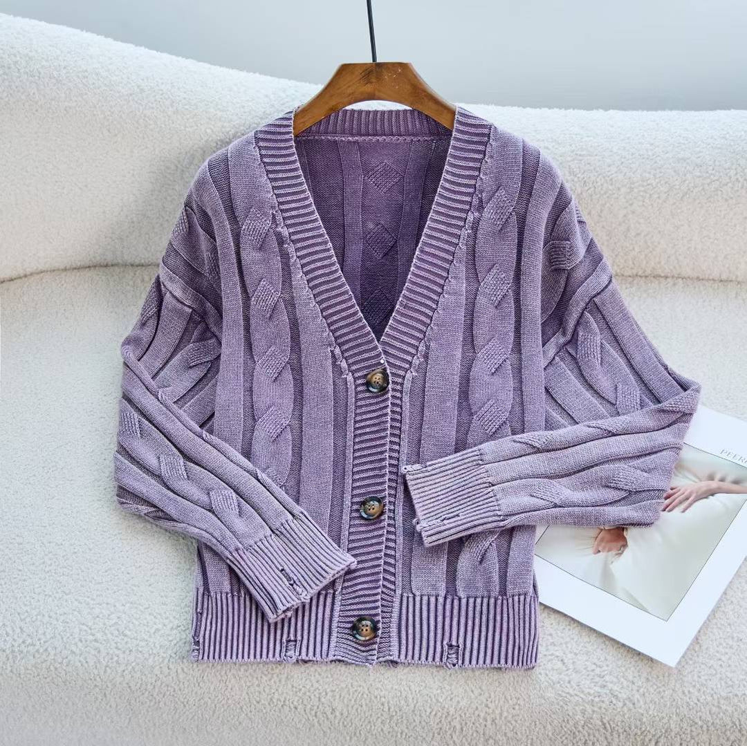 Damen Grobstrick-Cardigan mit V-Ausschnitt und dekorativem Zopfmuster Drune