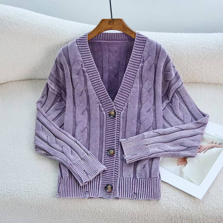 Damen Grobstrick-Cardigan mit V-Ausschnitt und dekorativem Zopfmuster Drune