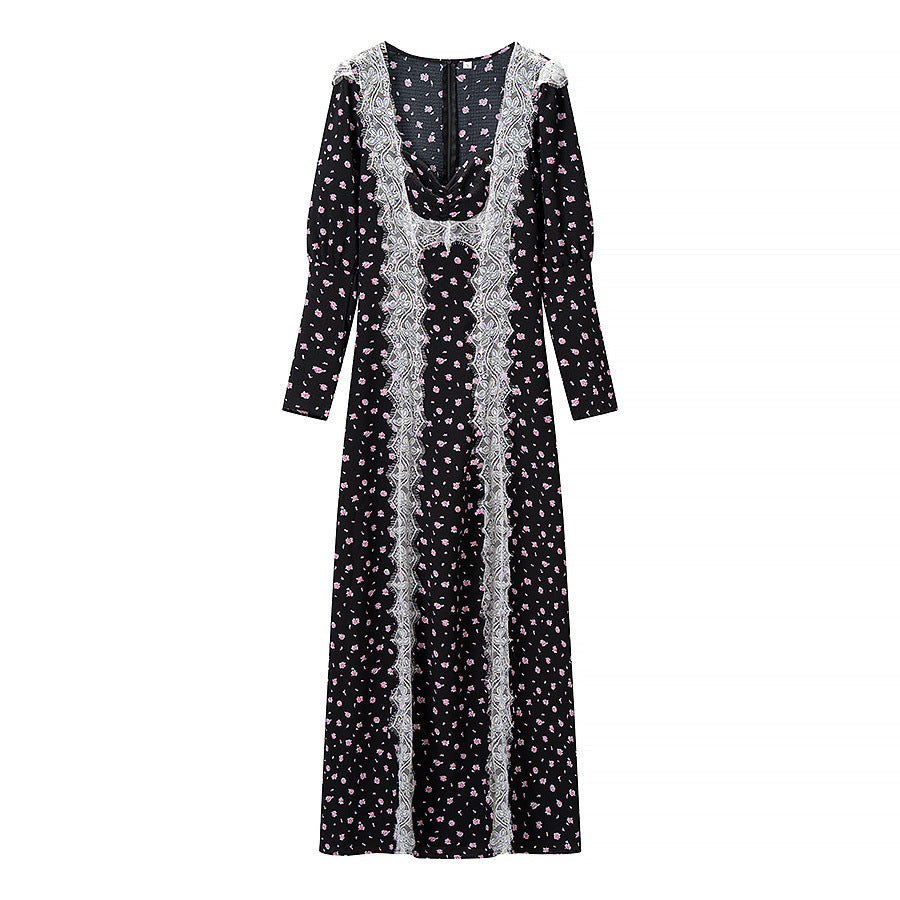 Damen Maxikleid mit elegantem Schnitt und floralem Spitzenbesatz Drune
