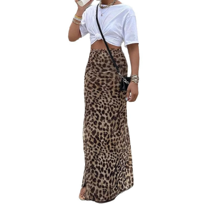 Damen Maxirock mit lebhaftem Leopardenmuster und figurbetontem Schnitt Drune