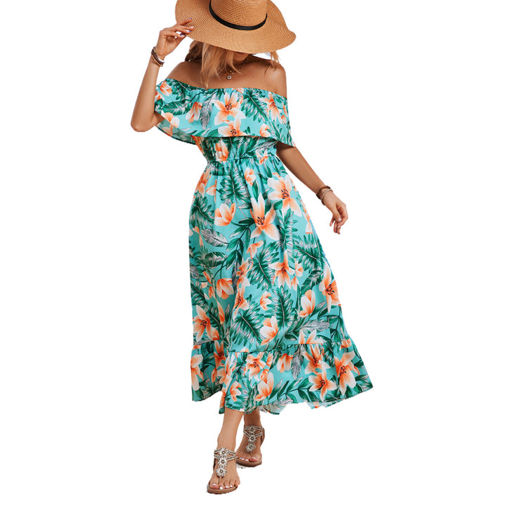 Damen Off-Shoulder Maxikleid mit floralem Design und elastischem Taillenbund Drune