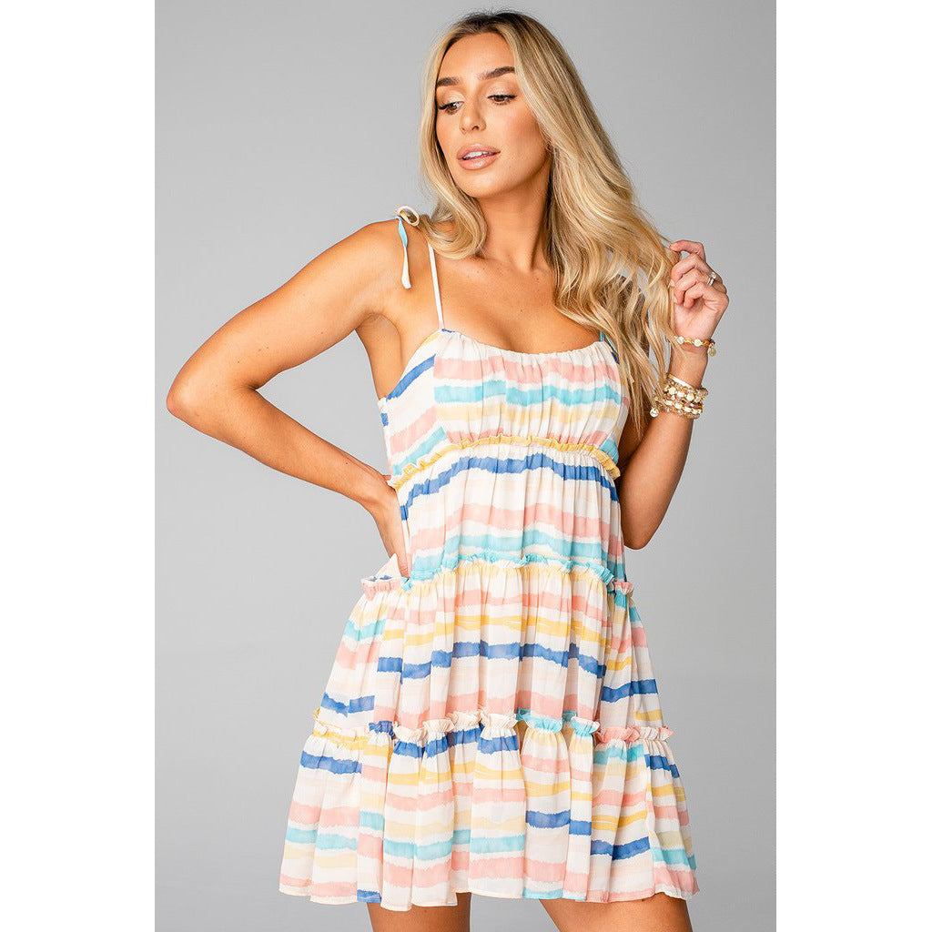 Damen Freizeitkleid mit verspielten Rüschendetails und verstellbaren Trägern Drune