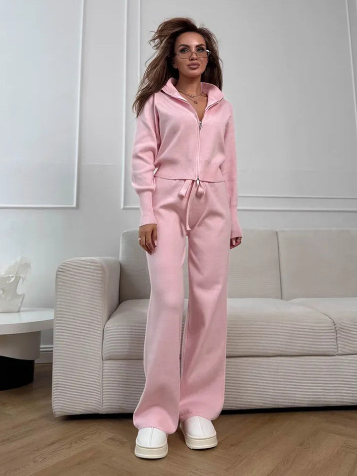 Damen Luxuriöser Strickanzug mit hohem Kragen und Reißverschluss Drune