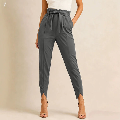 Damen nan hoch taillierte Paperbag-Hose mit Bindegürtel und geschlitztem Knöchelabschluss Drune