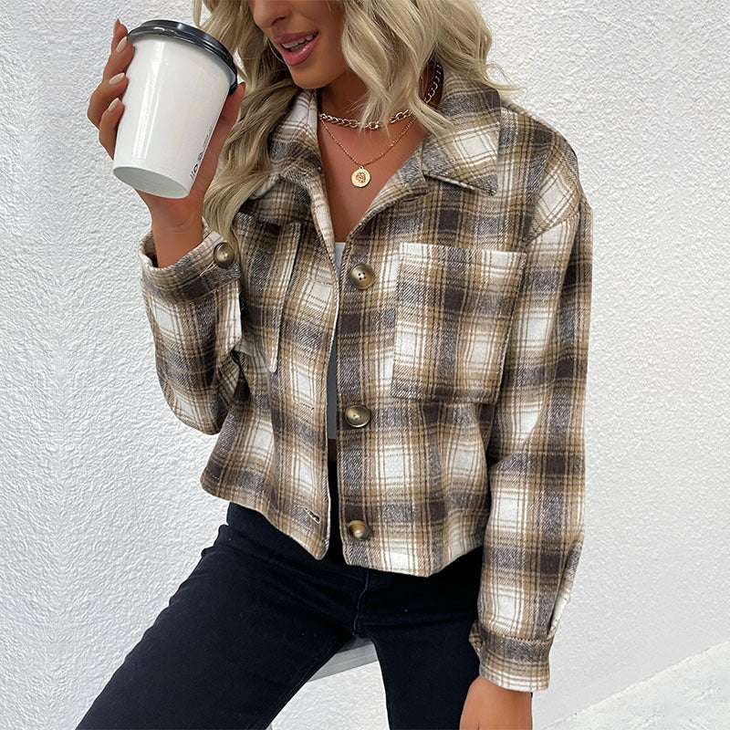 Damen Karierte Flanelljacke mit strukturierter Oberfläche und regulärem Schnitt Drune