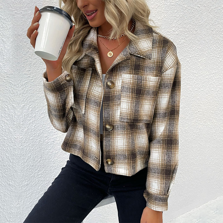 Damen Karierte Flanelljacke mit strukturierter Oberfläche und regulärem Schnitt Drune