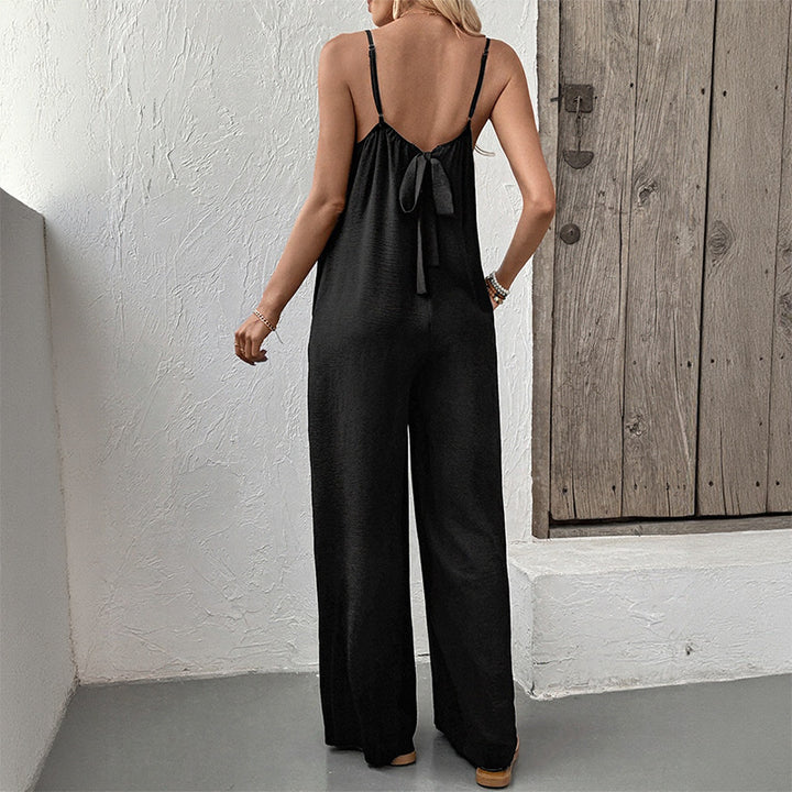 Damen Lässiger Jumpsuit mit tiefem V-Ausschnitt und Spitzenakzenten Drune