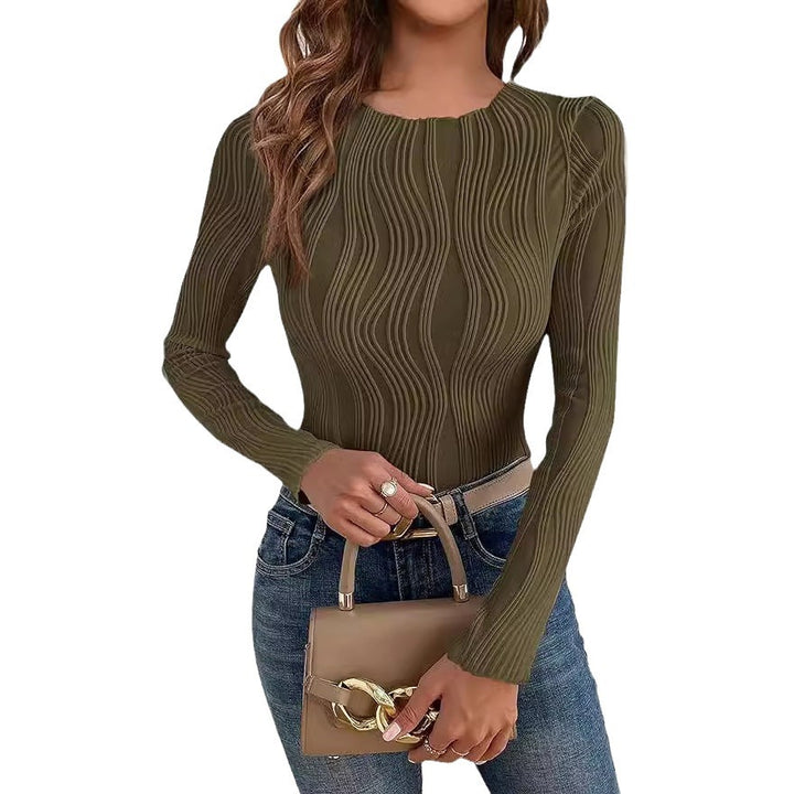 Damen Langarmshirt mit strukturiertem Wellenmuster Drune