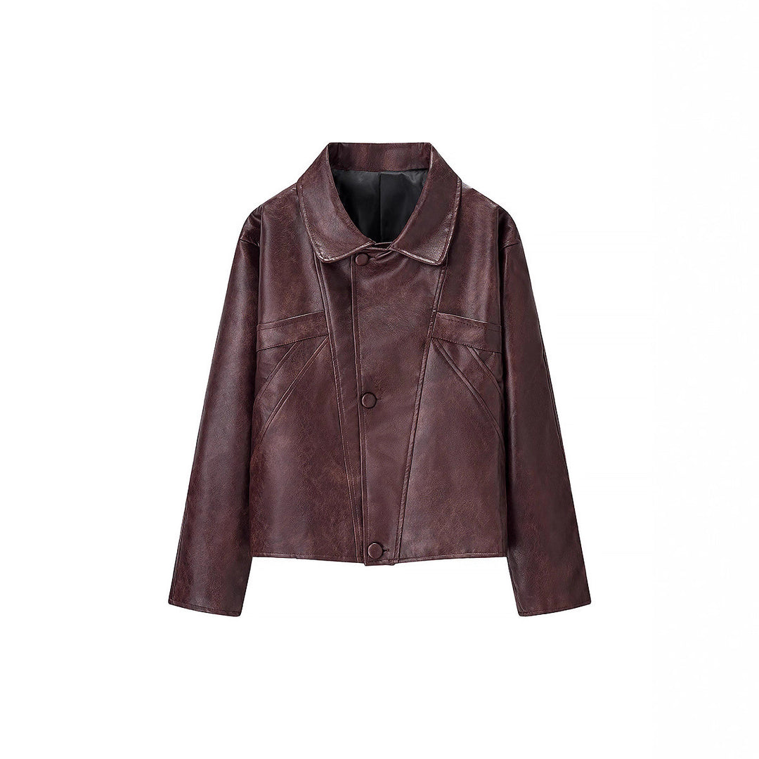 Damen Kurzjacke aus Kunstleder mit strukturiertem Design Drune