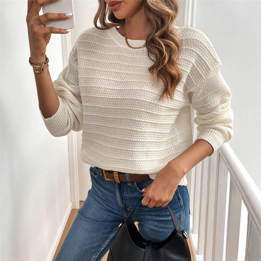 Damen Strickpullover mit V-Ausschnitt und dekorativem Schleifenelement Drune