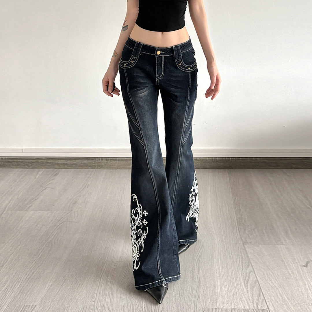 Damen Bootcut-Jeans mit kunstvollen Stickdetails Drune