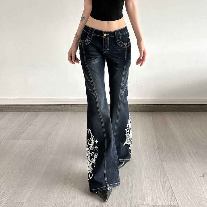 Damen Bootcut-Jeans mit kunstvollen Stickdetails Drune