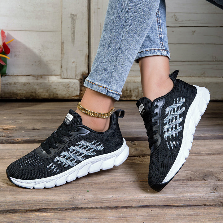 Damen nan gestrickter Schlupf-Sneaker mit elastischem Schaft, Zier-Schnürung und segmentierter Dämpfungssohle Drune