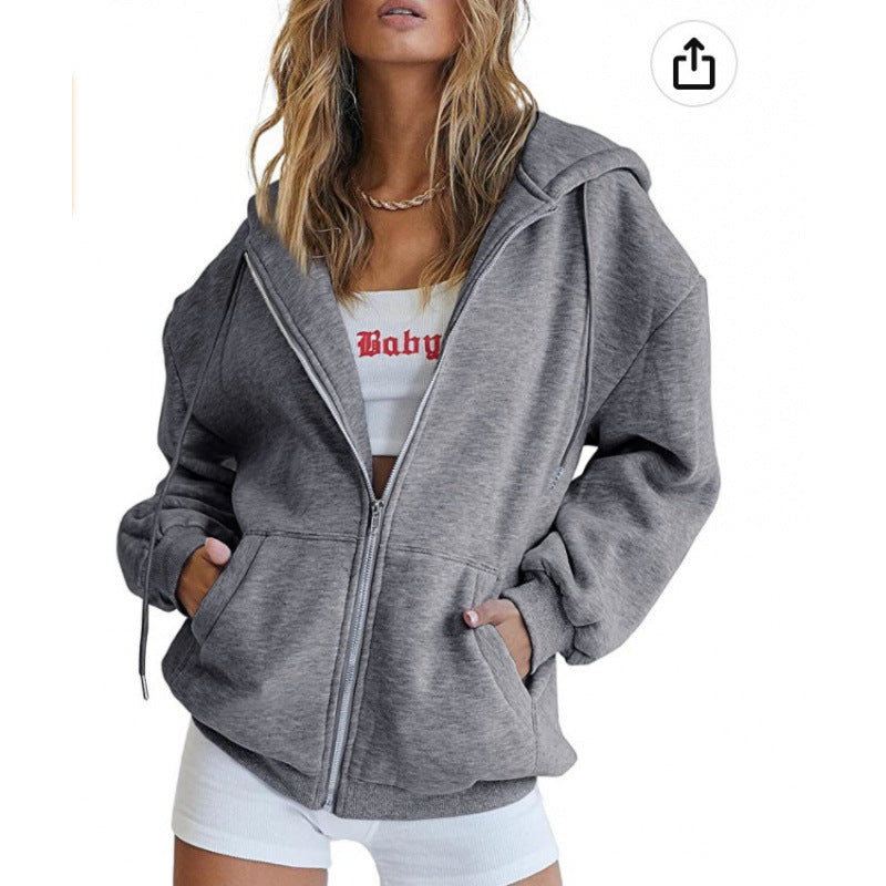 Damen Oversize Hoodiejacke mit hohen Kragen Drune