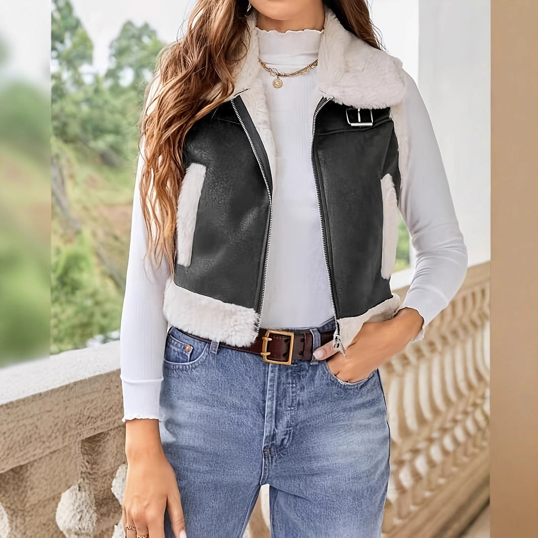 Damen stylish gesteppte Weste mit Fellkragen Drune