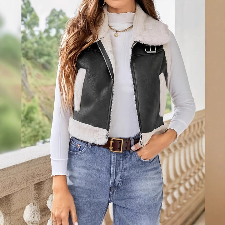 Damen stylish gesteppte Weste mit Fellkragen Drune