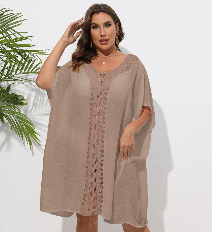 Damen Luftiger Strandkimono mit dekorativer Häkelspitze Drune