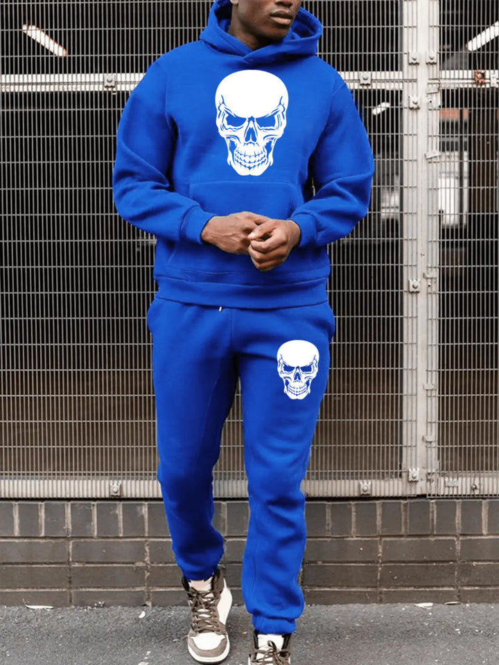 Herren Hoodie und Jogginghose Set mit künstlerischem Totenkopf-Design Drune