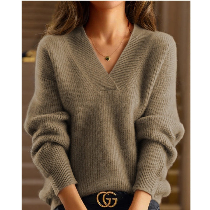 Damen nan kuscheliger V-Ausschnitt Pullover aus feinem Strick Drune