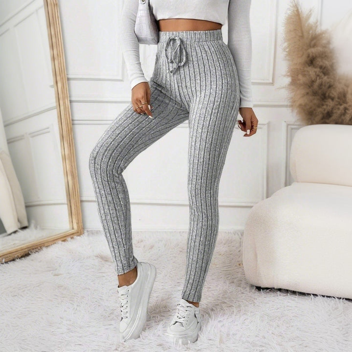 Damen Leggings mit feinem Rippmuster und elastischem Taillenbund Drune