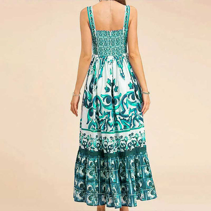 Damen Maxikleid mit elegantem A-Linien-Schnitt und floralen Musterdetails Drune