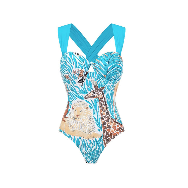 Damen Einteiler Badeanzug mit tierischem Print und eleganter Taillierung Drune
