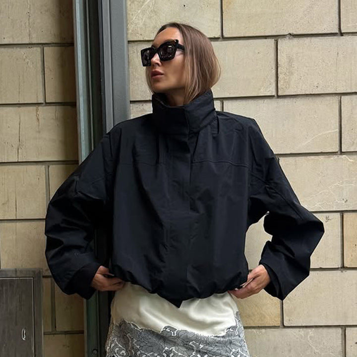 Damen lässige oversized Jacke mit hohem Kragen und verstellbarem Verschluss Drune
