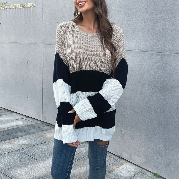Damen modischer Oversized-Pullover mit gestreiftem Design und weitem Schnitt Drune