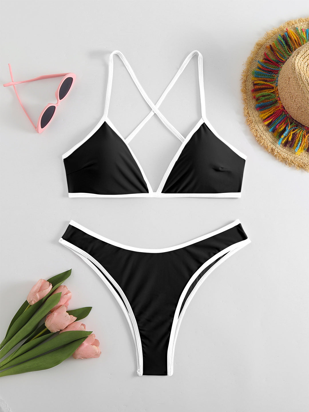 Damen Bikini-Set mit modischen X-Trägern und hoch geschnittenem Bottom Drune