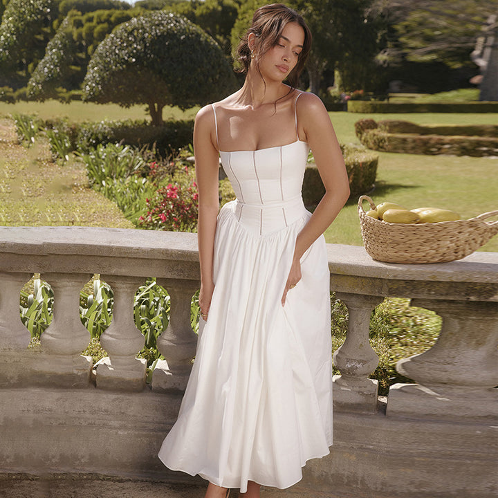 Damen Elegantes Maxikleid mit schmalem Schnitt und in der Taille gerafftem Design Drune