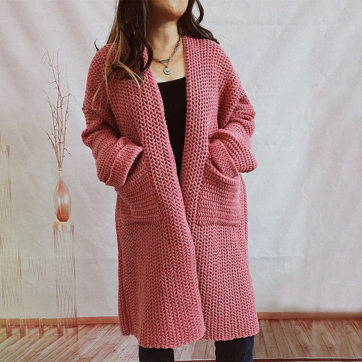 Drune | Lange Strickjacke mit Taschen Chunky Strick Weiche und Lässige Silhouette